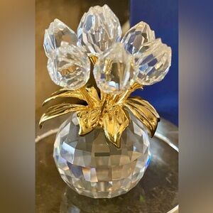 Swarovski Collectible Crystal Tulip Flower Bouquet Gold Accents